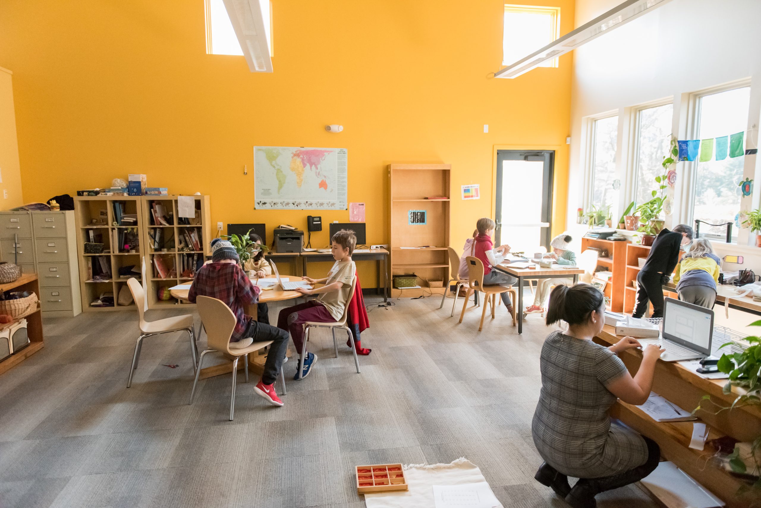 Montessori Upper El students during a work cycle
