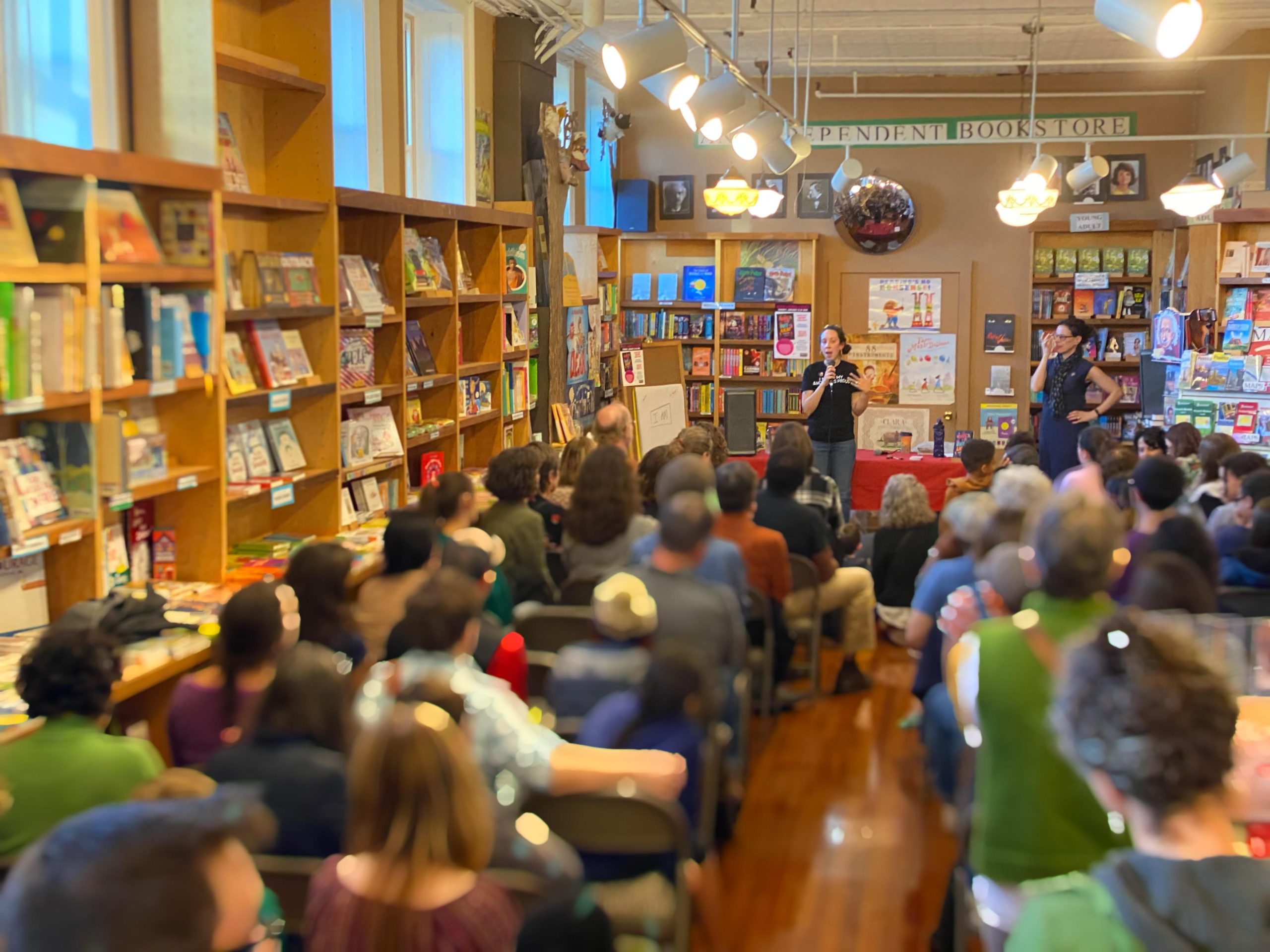 Lower El students and their families attend a reading event in Northampton